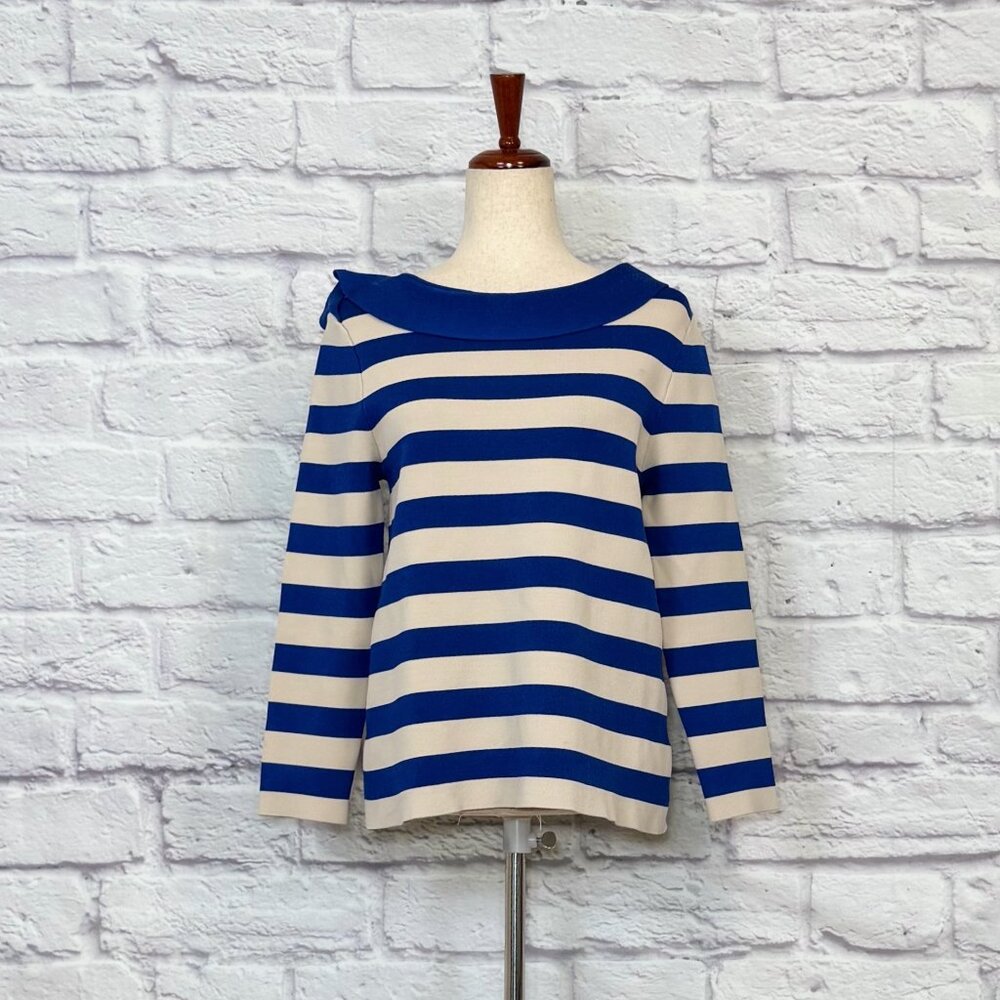The Fold Blue & Ecru Striped Knit Top